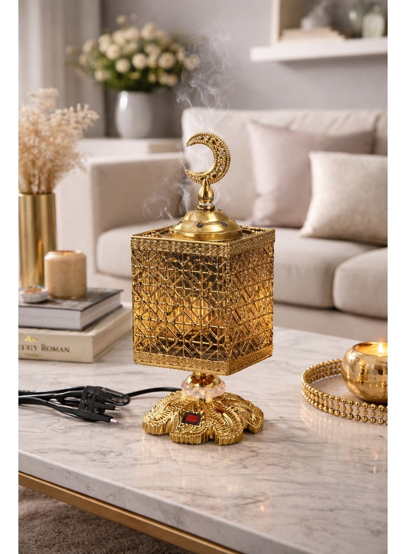 مبخرة كهربائية ديكور معدن بتصميم إسلامي فاخر مع غطاء هلال – لون ذهبي – 40 وات - Image 1